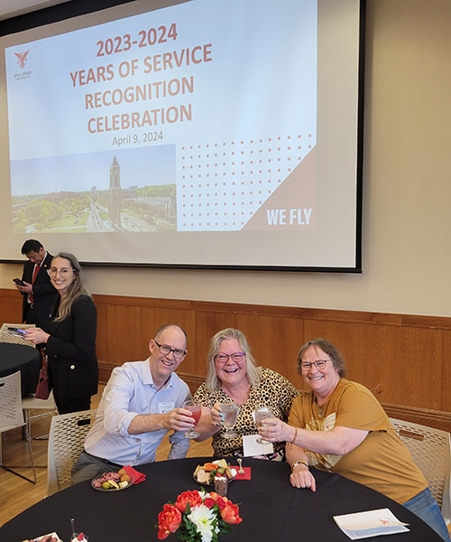Dr. Tom Arnold, Candy Manship, and Sharon Johnson at the Years of Service Banquet
