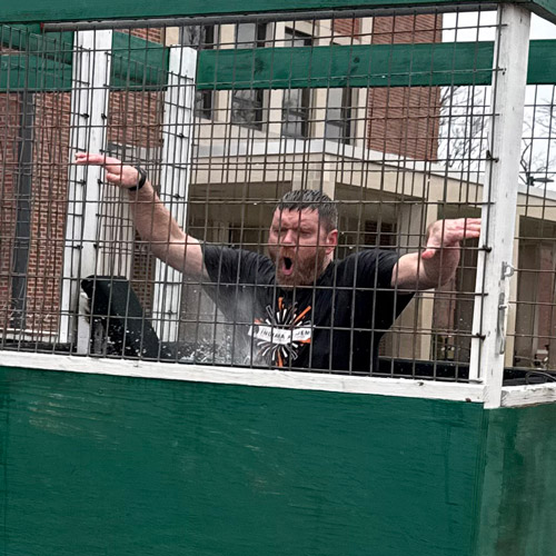 Paul Douglas is dunked in the dunk tank