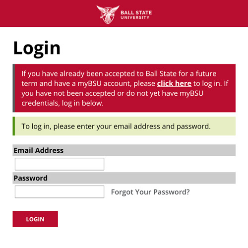 Ball State University application login screen